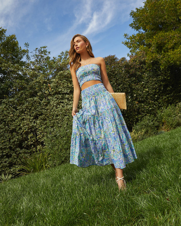 Angie Floral Midi Skirt Blue Multi