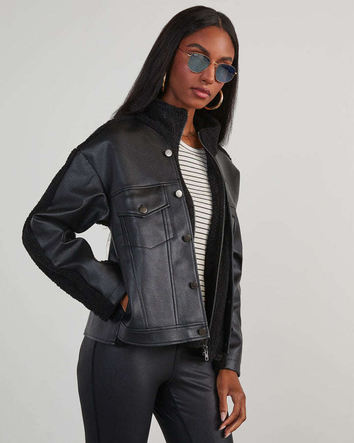 Jarrett Faux Leather Sherpa Contrast Jacket