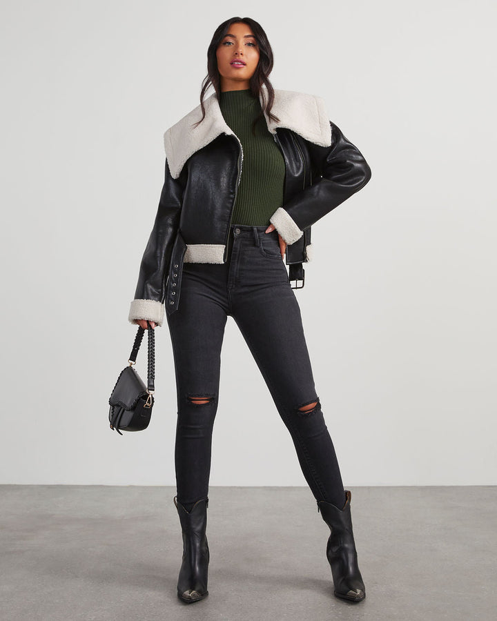 Naomi Ribbed Mock Neck Long Sleeve Top Hunter Green