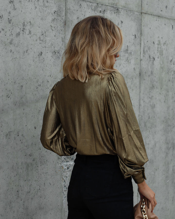 Raquel Metallic Button Down Top