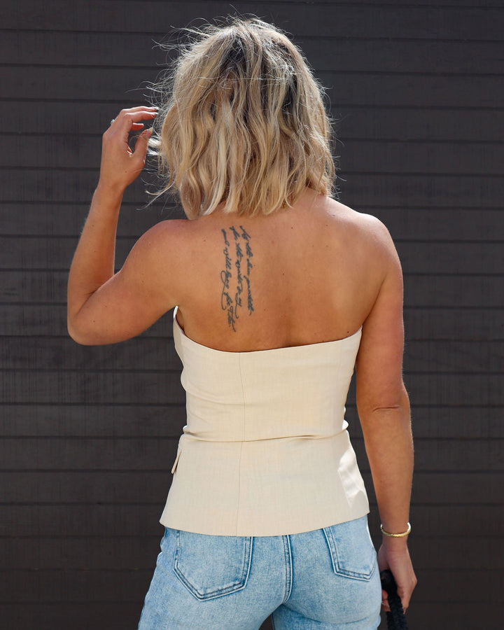 Miller Strapless Button Down Top Beige M