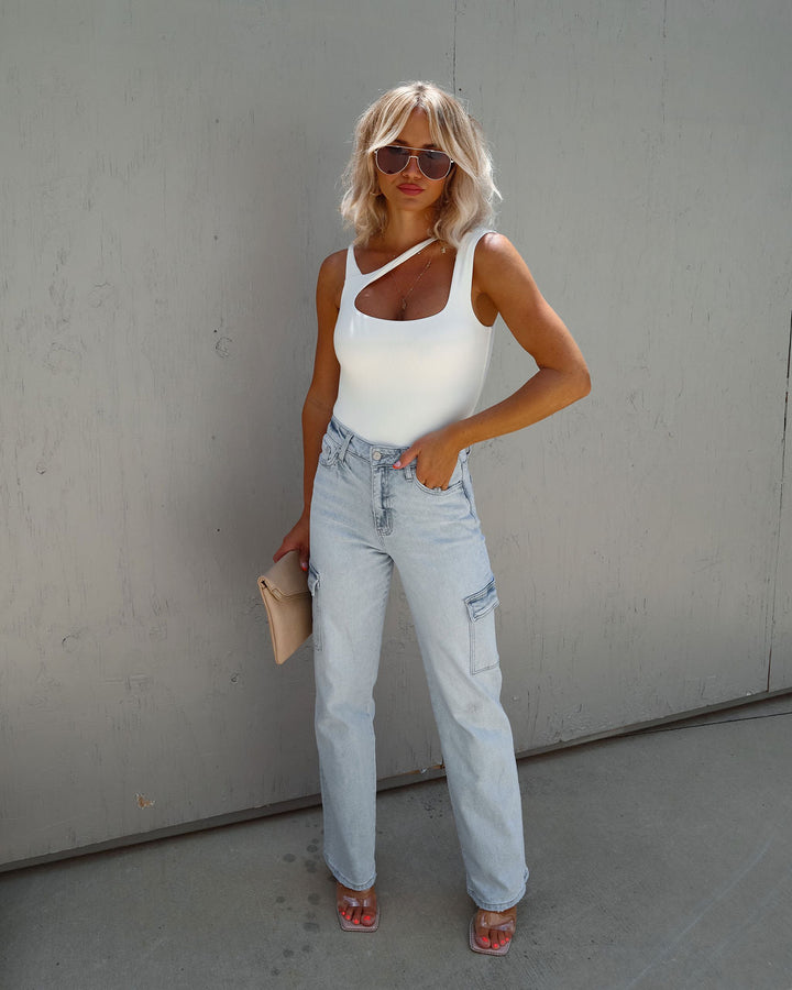 Saison Cutout One Shoulder Knit Bodysuit Off White