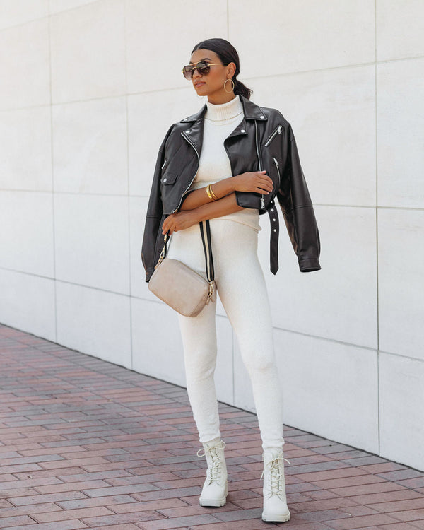 Fashionably Casual Knit High Rise Straight Pants Cream