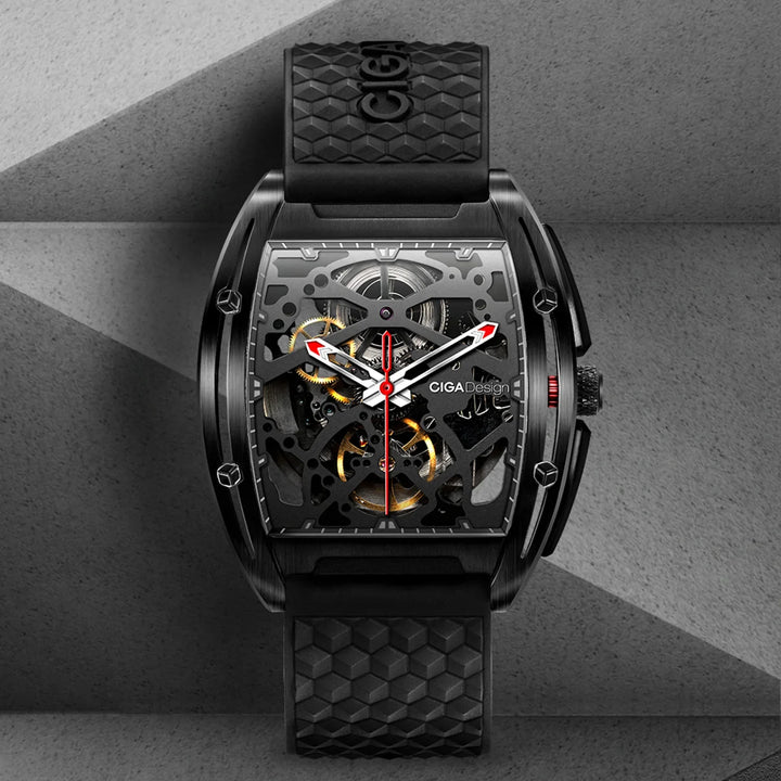 CIGA Design Z Series Men's Watch: Black DLC Skeleton with Casual Design