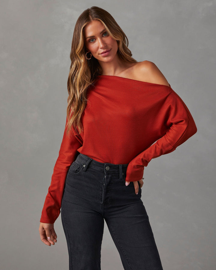 A Wow Moment Asymmetrical Long Sleeve Top Rust