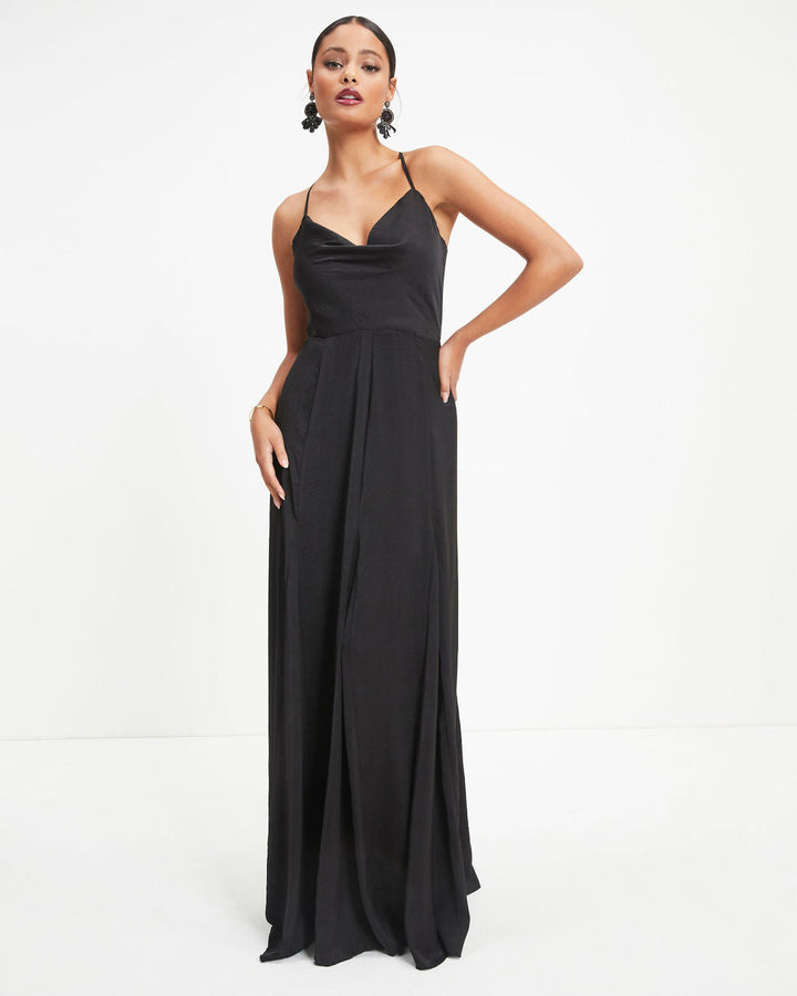 Hey Bella Satin Cowl Neck Maxi Dress Black