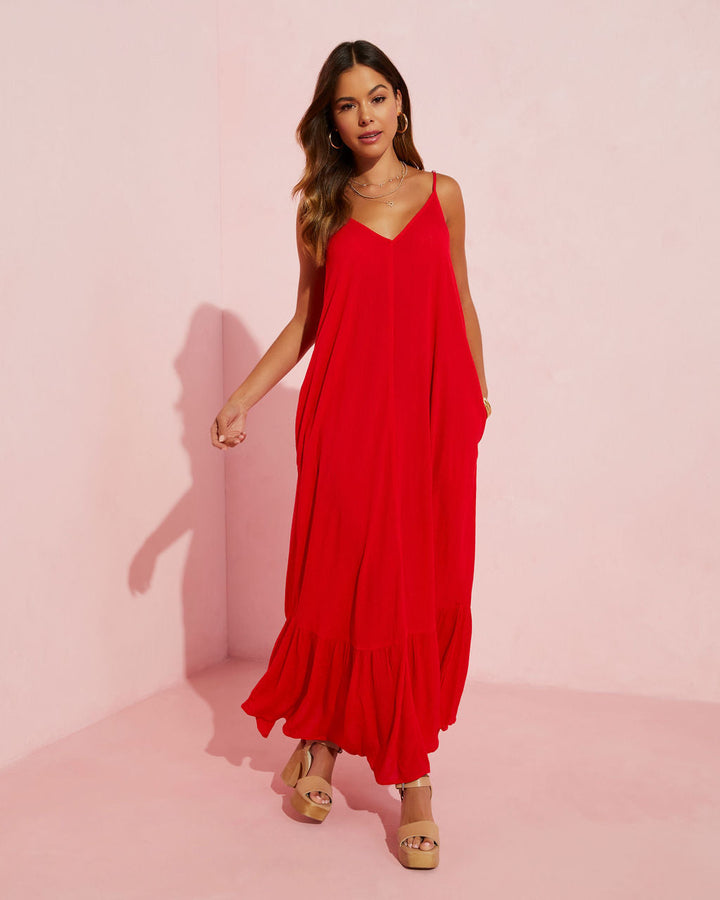 Kimonie Pocketed Maxi Dress Red