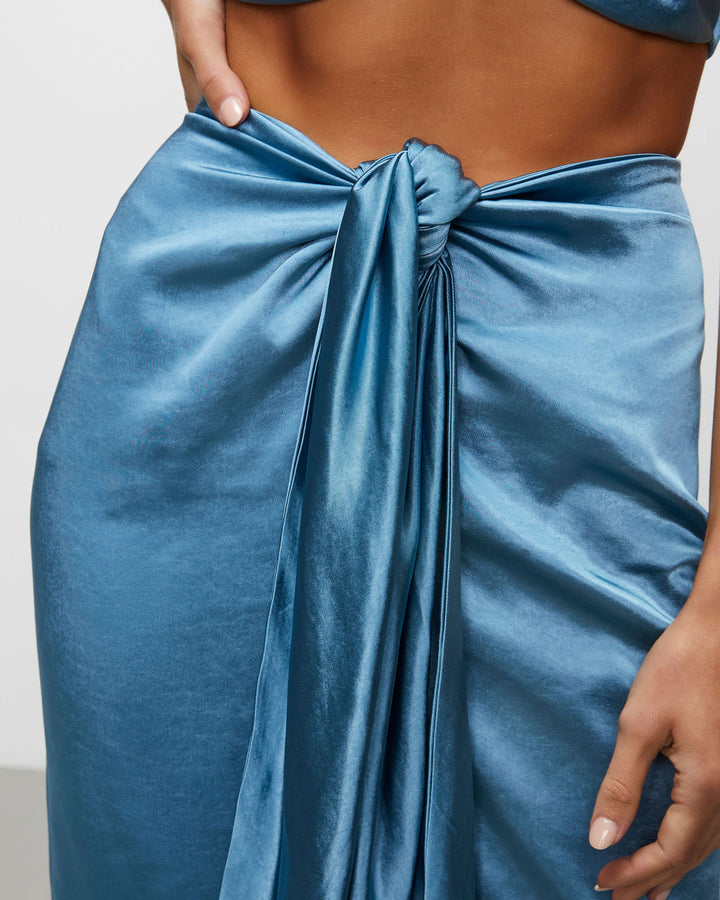 Elenora Satin Front Wrap Midi Skirt