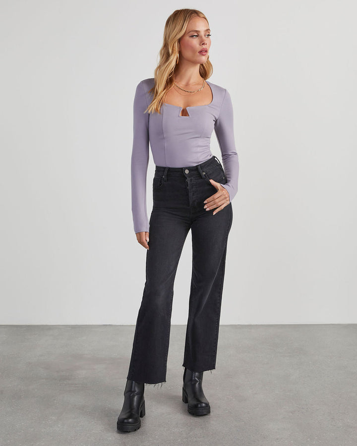 Hiram Notched Neck Bodysuit Lavender