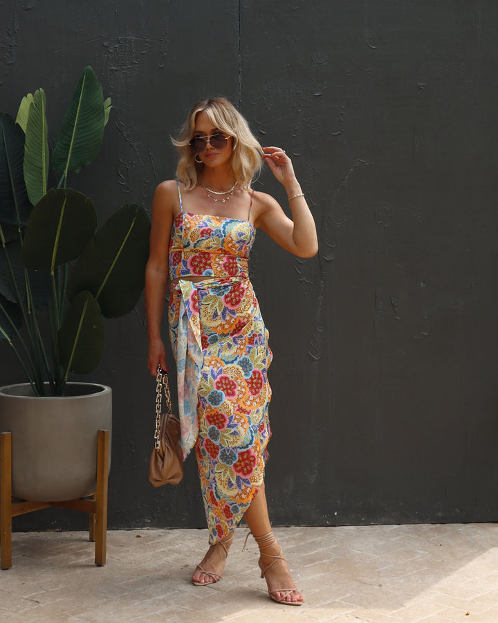 Annika Satin Marble Sarong Skirt