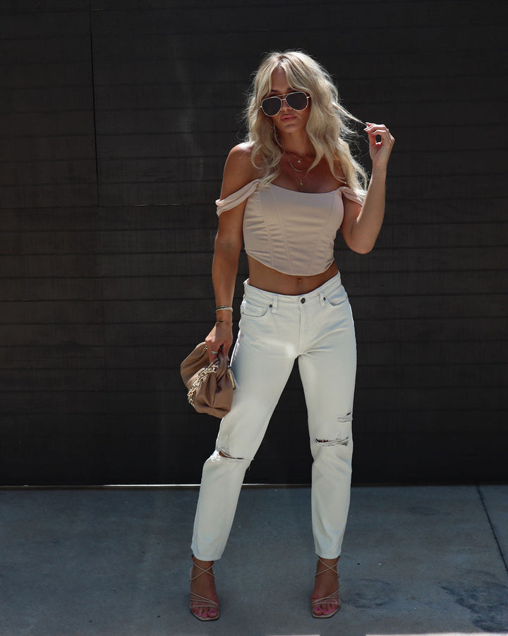 Mita High Rise Distressed Straight Jeans Cream