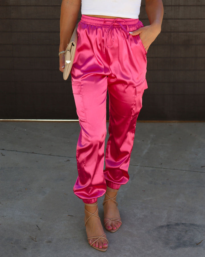 Athena Satin Cargo Pants Pink