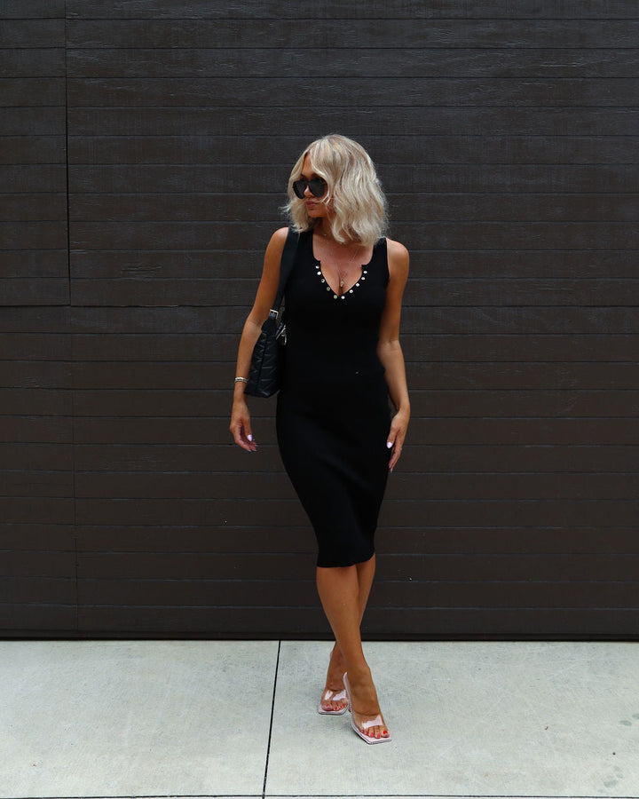 Ashlee Sleeveless Button Front Midi Dress Black