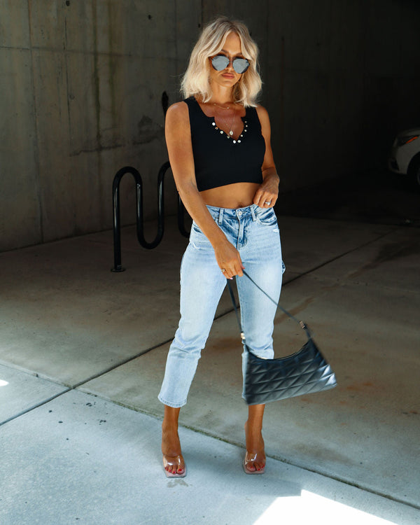 Sedalia Sleeveless Button Front Crop Top Black