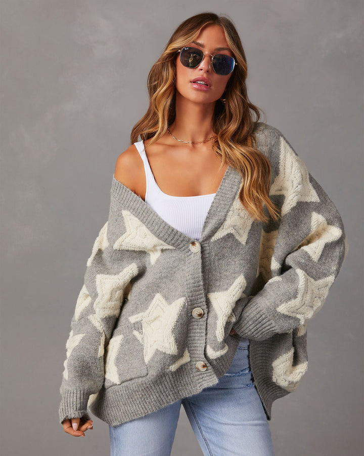 Chasing The Stars Pocketed Oversized Cardigan Grey