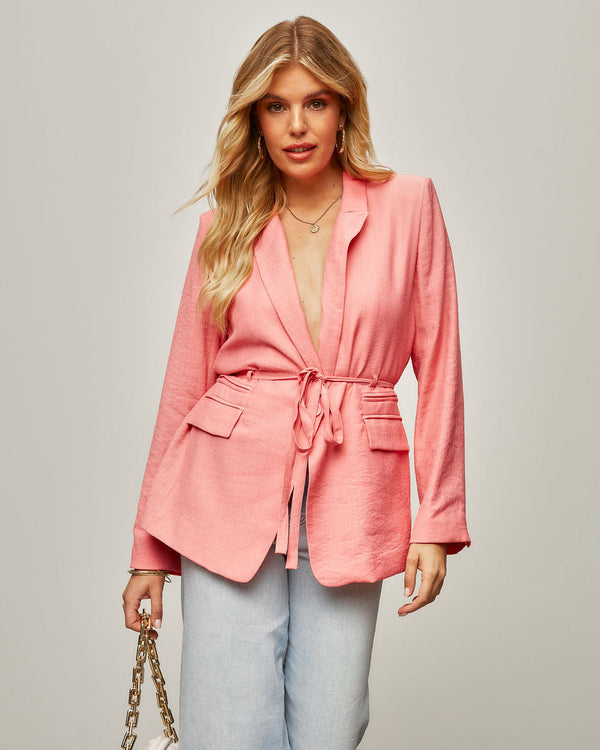 Jazmine Pocketed Waist Tie Blazer Coral