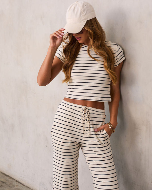 Albion Crop Striped Top Cream Black