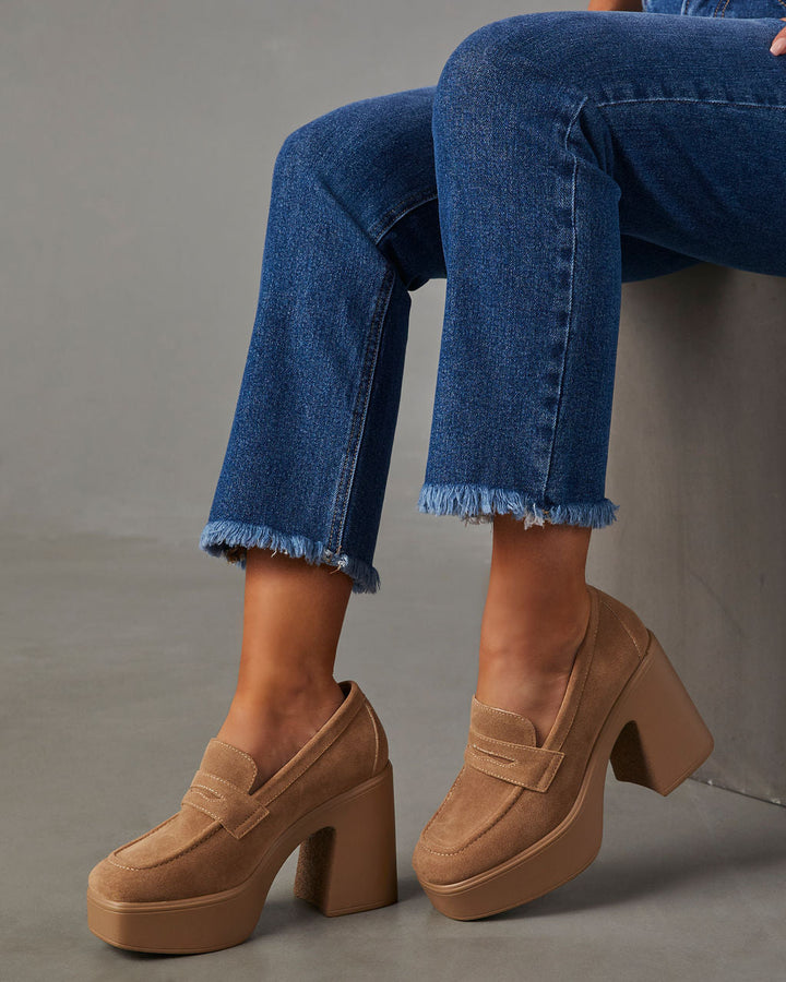 Sergio Suede Platform Heeled Loafers Taupe