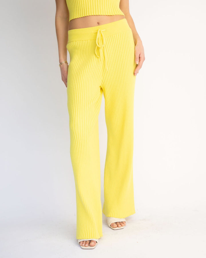 Laid Back Luxe Ribbed Drawstring Pants Yellow