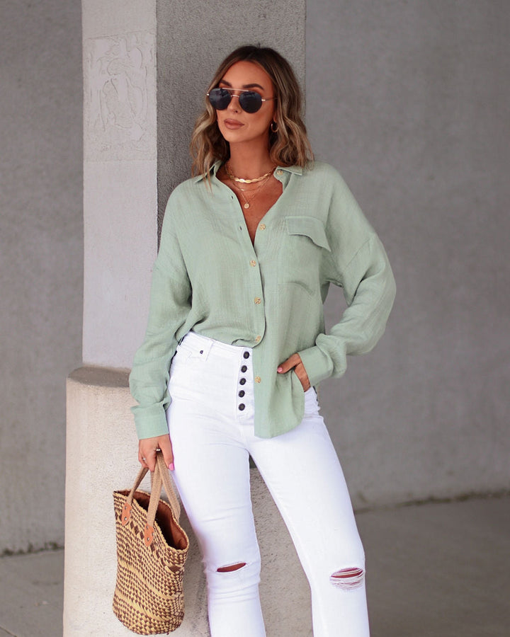 All About Sunshine Button Down Top Green