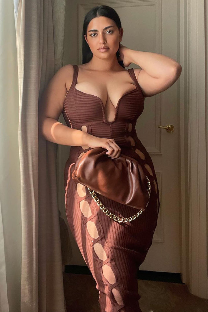 No Cuts Given Bandage Midi Dress - Brown