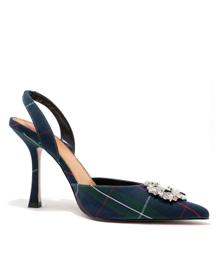 Noella Plaid Embellished Slingback Heel