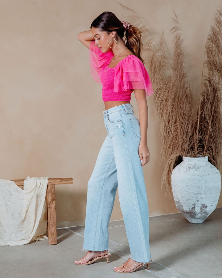 Prima Donna Smocked Tulle Flutter Sleeve Top