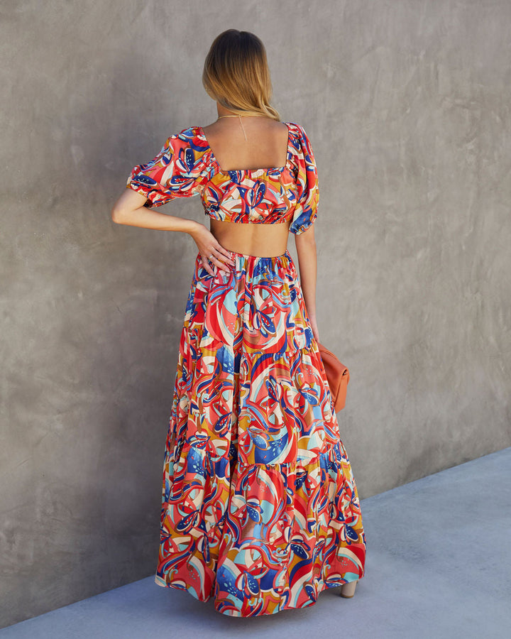 Roma Satin Printed Side Cutout Maxi Dress