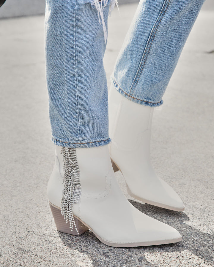 Rowan Crystal Fringe Bootie White