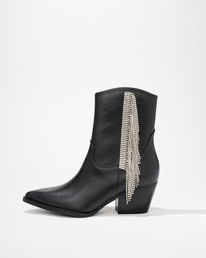 Rowan Crystal Fringe Bootie Black