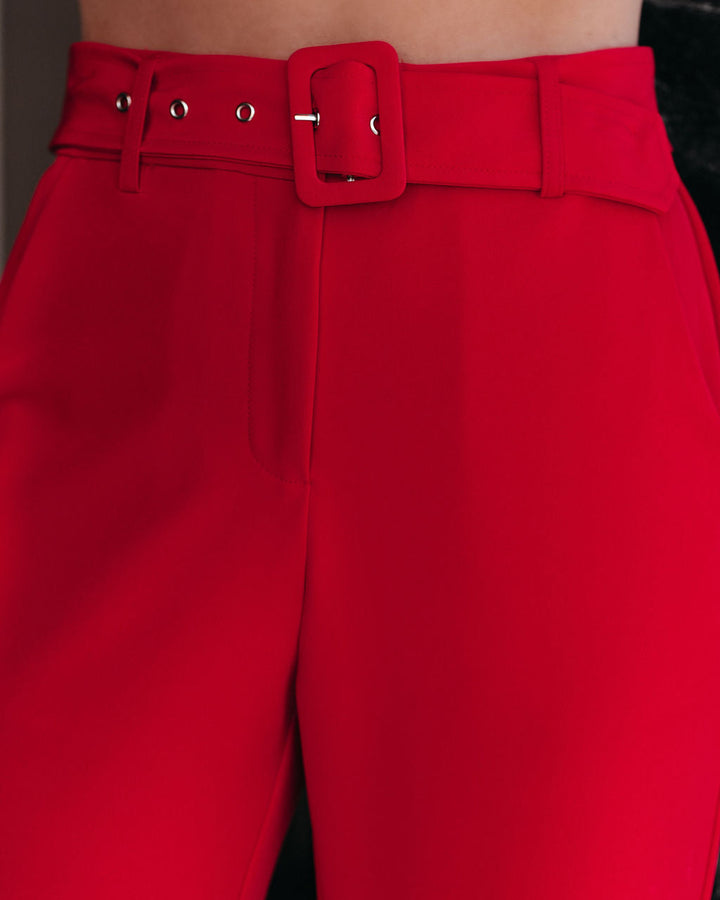 Runway Pocketed Belted Flare Trousers