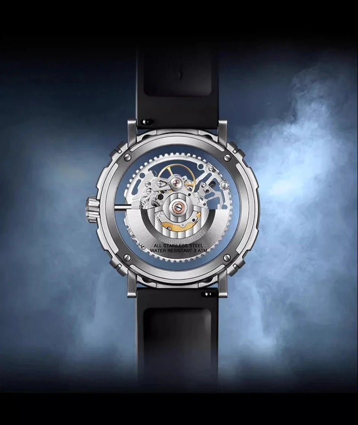 CIGA Design Magician Series Men's Watch: 3-in-1 Skeleton with Steel Case & Fluororubber Strap