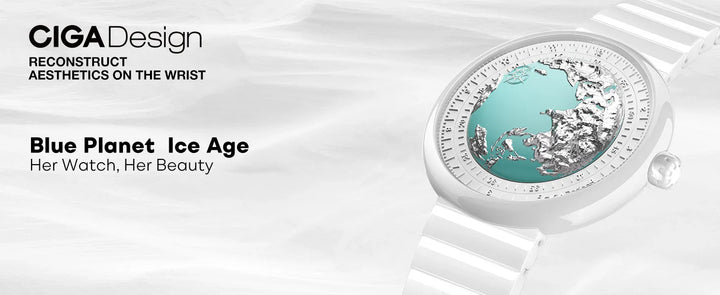 CIGA Design U Series Women's Watch: Blue Planet Ice Age Ceramic Strap