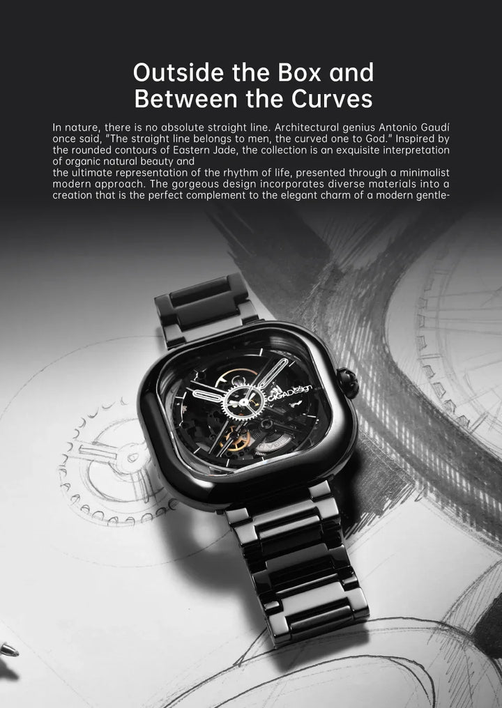 CIGA Design Y Series Watch: Eastern Jade Black Skeleton with Luminous Ceramic Case