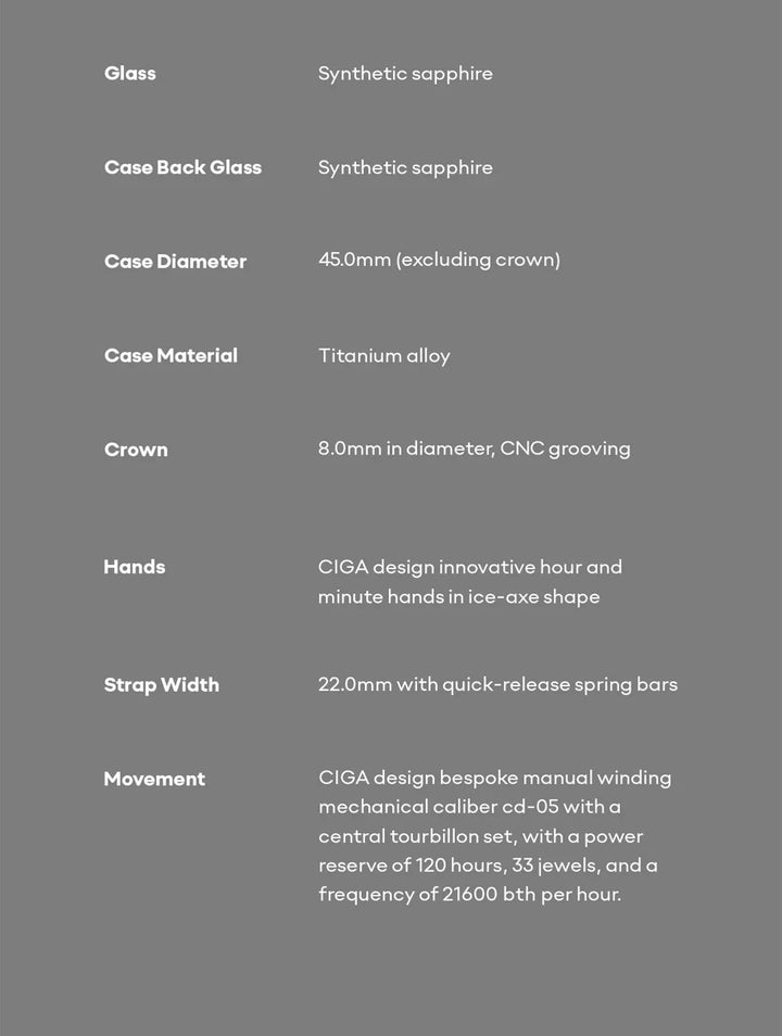 CIGA Design Men's Watch: Mount Everest Edition Central Tourbillon