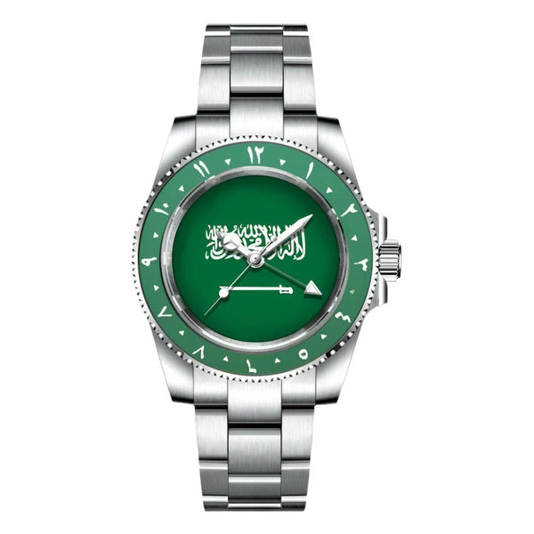 Automatic Mechanical Movement Flag of Saudi Arabia Dial NH34 GMT Watch 40mm Green Bezel Men's Watch Sapphire Crystal Waterproof Saudi Arabia