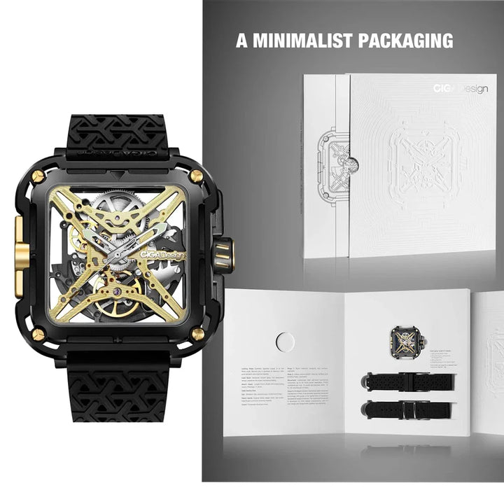 CIGA Design X Series Men's Watch: Titanium Gold Skeleton with Two Straps Titanium