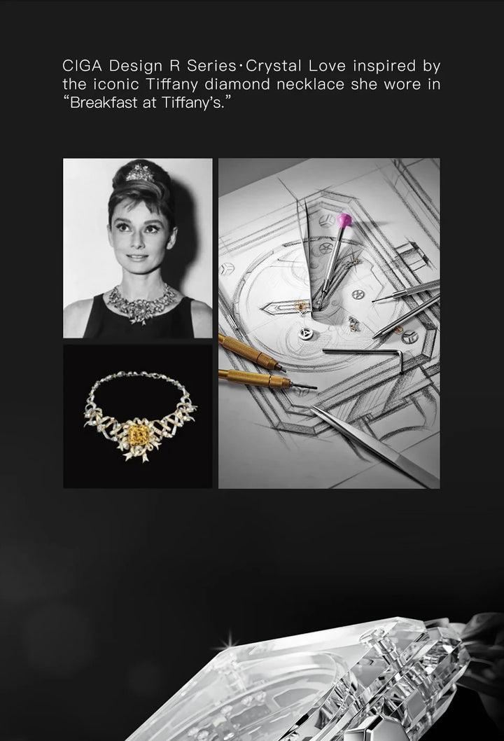 CIGA Design R Series Women's Watch: Crystal Love Skeleton with 3 Straps