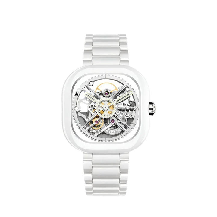 CIGA Design Y Series Couple Watch: White Ceramic Skeleton with Luminous Jade Design White Automatic
