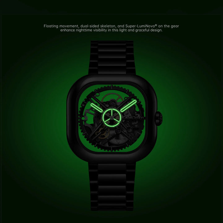 CIGA Design Y Series Watch: Eastern Jade Black Skeleton with Luminous Ceramic Case