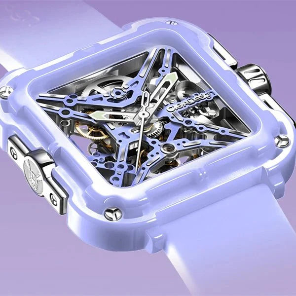 CIGA Design X Series Women's Watch: Purple Ceramic Skeleton with Silicone Strap
