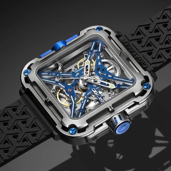 CIGA Design X Series Men's Watch: Titanium Skeleton with Luminous Design & Two Straps