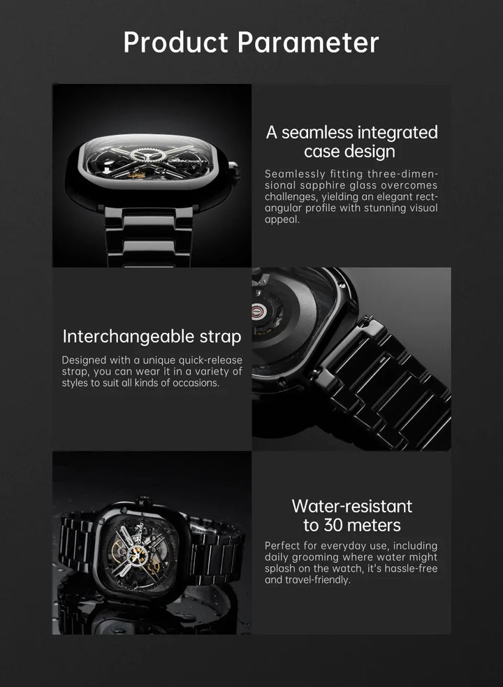 CIGA Design Y Series Watch: Eastern Jade Black Skeleton with Luminous Ceramic Case