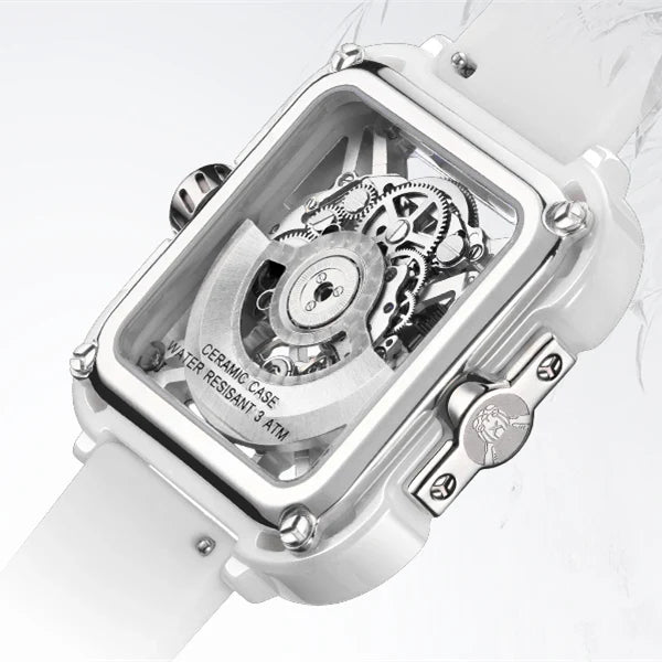 CIGA Design X Series Couple Watch: White Ceramic Skeleton with Luminous Design