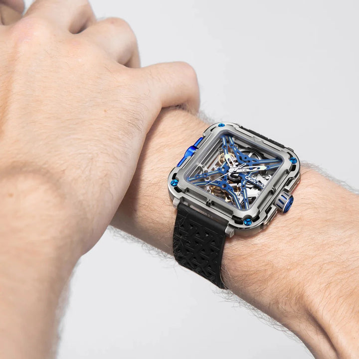 CIGA Design X Series Men's Watch: Titanium Skeleton with Luminous Design & Two Straps