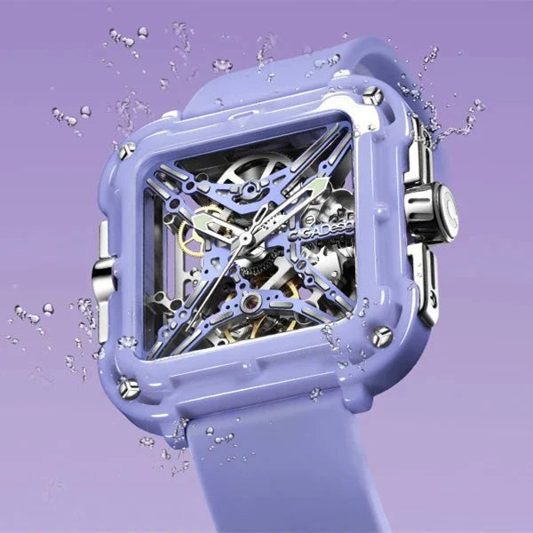 CIGA Design X Series Women's Watch: Purple Ceramic Skeleton with Silicone Strap