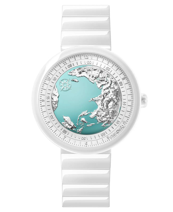 CIGA Design U Series Women's Watch: Blue Planet Ice Age Ceramic Strap White Automatic