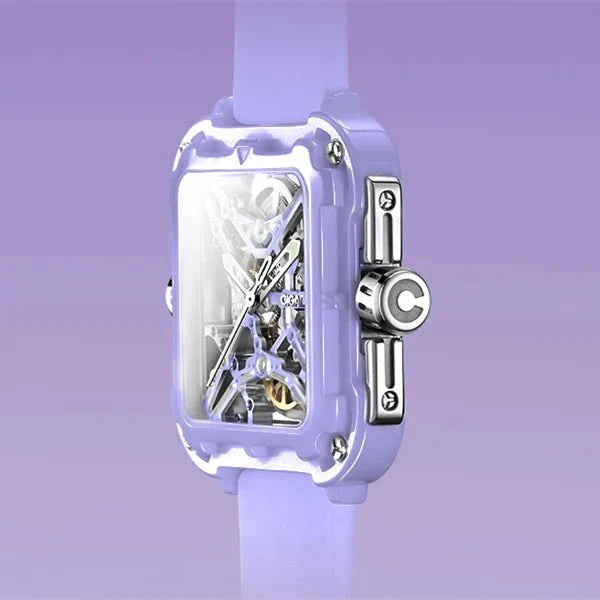 CIGA Design X Series Women's Watch: Purple Ceramic Skeleton with Silicone Strap