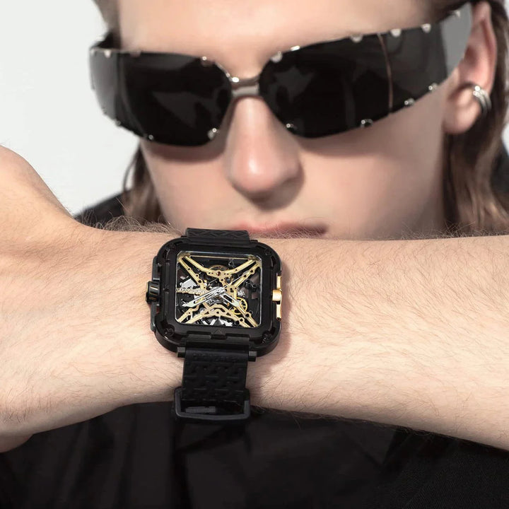 CIGA Design X Series Men's Watch: Titanium Gold Skeleton with Two Straps