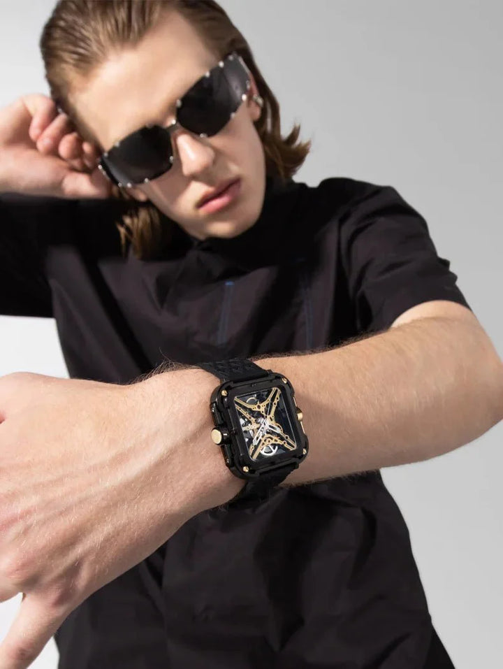CIGA Design X Series Men's Watch: Titanium Gold Skeleton with Two Straps